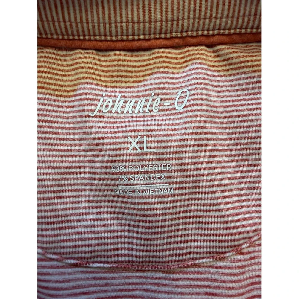 Johnnie-O Mens XL Red White Striped Performance Polo Shirt CAC 1899 Logo Stretch